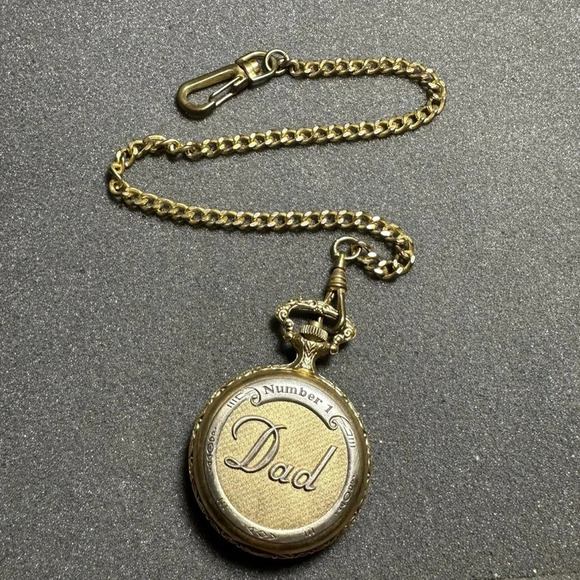 Majesti Number 1 Dad Swiss Parts Quartz Pocket Watch Gold Tone Untested - Picture 1 of 6